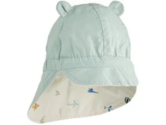 Liewood Gorm vendbar solhat ecru med ører og flyprint